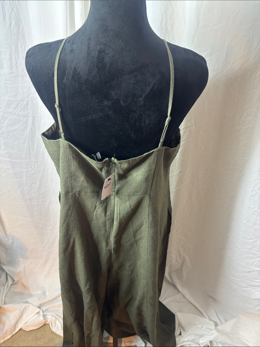 Express Olive Green Linen-Blend Wide-Leg Jumpsuit - Picture 5 of 7